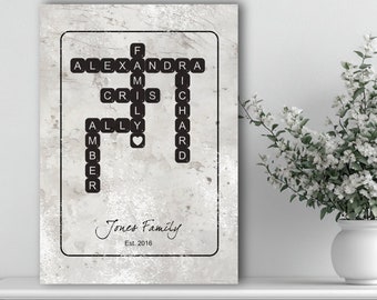 Personalized Family Scrabble Canvas, Custom Crossword, Puzzle Wall Art, Family Name Wall Sign, Housewarming Gift Anniversary Family Tree