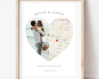 Where We Met Map Print, Where we Met, First Kiss, Married, Engaged Couple Custom Location, Anniversary Gift, Couple Gift, Dating Gifts