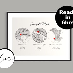 Personalised Map Print, Met Engaged Wedding Map Custom Location Anniversary Minimal Custom Map, Home Town Map, Where it all began