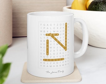 Personalised Family Crossword Puzzle Coffee Mug, Family Names Sign, Gift for the Home, PICK YOUR COLOUR Personalized Family Tree