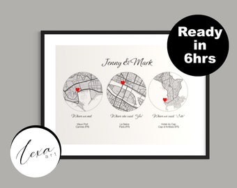 Personalised Map Print, Met Engaged Wedding Map Custom Location Anniversary Minimal Custom Map, Home Town Map, Where it all began