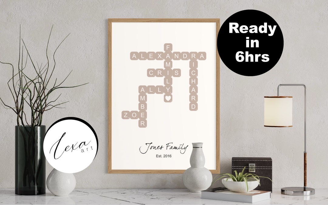 Personalised Family Crossword Puzzle Wall Art Family Names Etsy