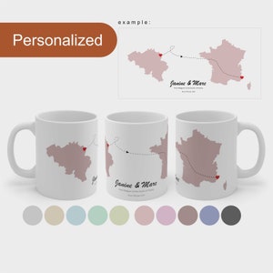 Mug carte personnalisée en mouvement, cadeau de pendaison de crémaillère personnalisé, n'importe quel pays/état, tasse carte personnalisée notre histoire, cadeau de mariage, là où tout a commencé