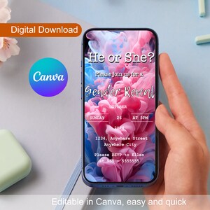 Gender Reveal Ecard, Invito elettronico personalizzato Blue o Pink Smoke Gender Reveal, Download digitale modificabile, Modello Evite Baby Shower