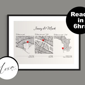 Carte de mariage Met Engaged, impression de carte personnalisée, carte personnalisée minimale d’anniversaire de localisation personnalisée, impression avec 3 cartes, où tout a commencé