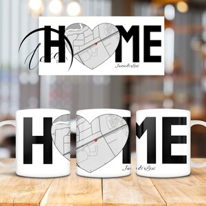 Tasse à café carte personnalisée, cadeau personnalisé nouvelle maison, carte noir et blanc, cadeau de pendaison de crémaillère, cadeau pour elle, carte de lieu préféré, souvenir