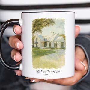 Custom House Portrait Mug, Accent Colour Personalized Home Coffee Cup, Watercolor New Home Gift, Realtor Closing Gift Housewarming Tea Mug