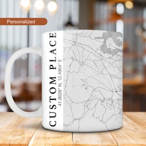 Tasse à café personnalisée de carte de lieu, cadeau de carte personnalisé, tasse de votre ville/village préférée, cadeau pour ami, MUG de lieu préféré, souvenir