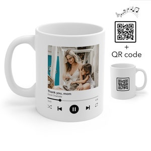 Benutzerdefinierte Song Tasse Geschenk Mama, jedes Foto oder Lied, jede Playlist, Foto und Musik Geschenk, Musik-Kaffee-Tasse für Mutter mit scannbaren QR-Code