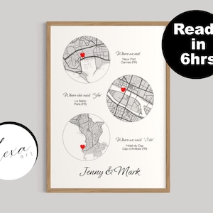 Impression de carte personnalisée, carte de mariage engagée avec emplacement personnalisé, anniversaire, carte verticale personnalisée minimale, carte de la ville natale, là où tout a commencé