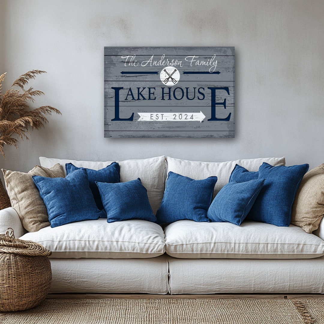 Custom Family Lake House Sign Personalized Rustic Lake House Wall Art ...