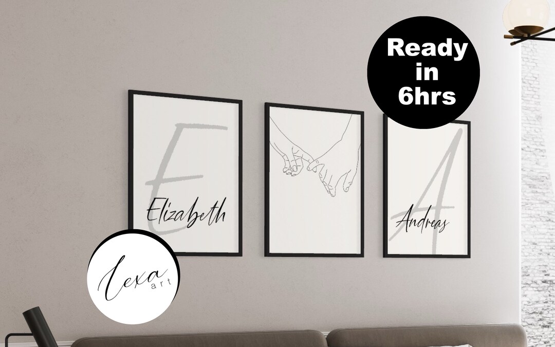 Set of 3 Prints, Couples Hand Print and Names, Personalised Couples ...