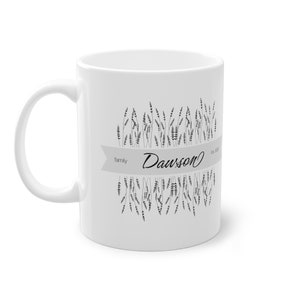 Personalised Family Name Mug, Initial Name Cottage Core Mug, Custom Housewarming Present, Black and White Last Name Coffee Mug