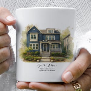 Custom House Portrait Mug, Personalized Home Coffee Cup, New Homeowner Gift, Realtor Closing Gift, Family Home Watercolor Drinkware