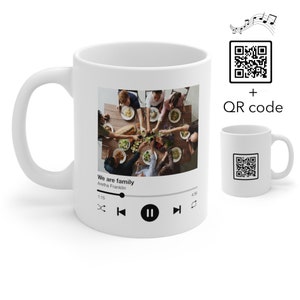 Personalised Family Song Mug, Any Photo or Song, Playlist, Photo Music Gift, Music Coffee Mug for Aunts and Uncles with Scannable QR code