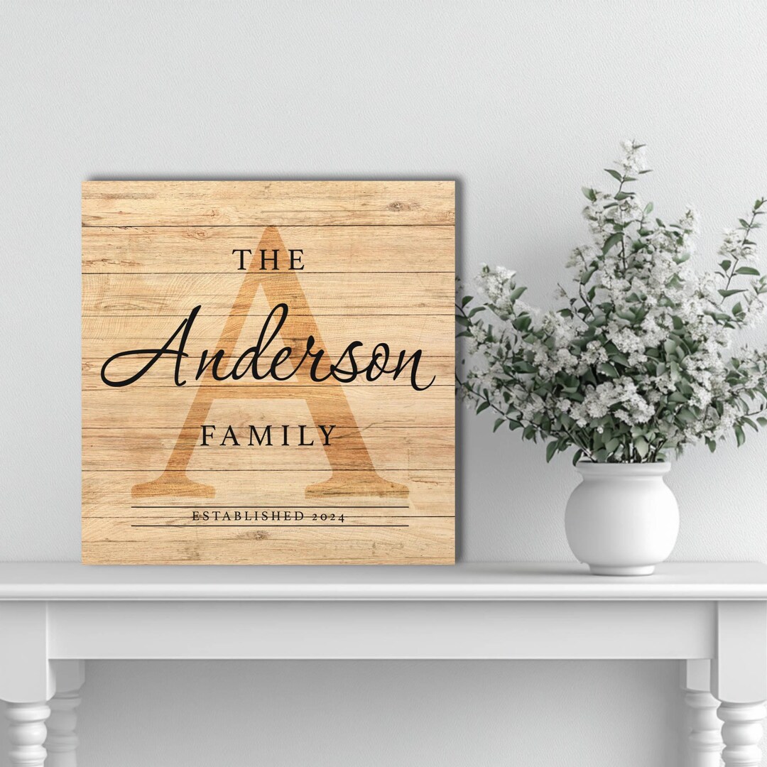 Custom Family Name Sign, Personalized Initial Canvas, Rustic Wood Last ...