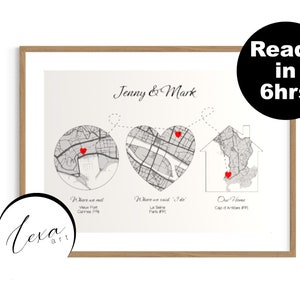 Impression de carte personnalisée, Met Wedding Home Map Emplacement personnalisé Anniversaire Minimal Notre histoire Carte personnalisée, Carte de la ville natale, Là où tout a commencé