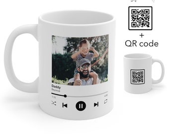 Custom Dad Gift Song Mug, Any Photo or Song, Any Playlist, Photo and Music Gift, Music Coffee Mug for Father with Scannable QR code