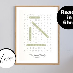 Personalised Family Crossword Puzzle Wall Art, Family Names Sign, Housewarming Gift, Gift for the Home, Personalized Family Tree