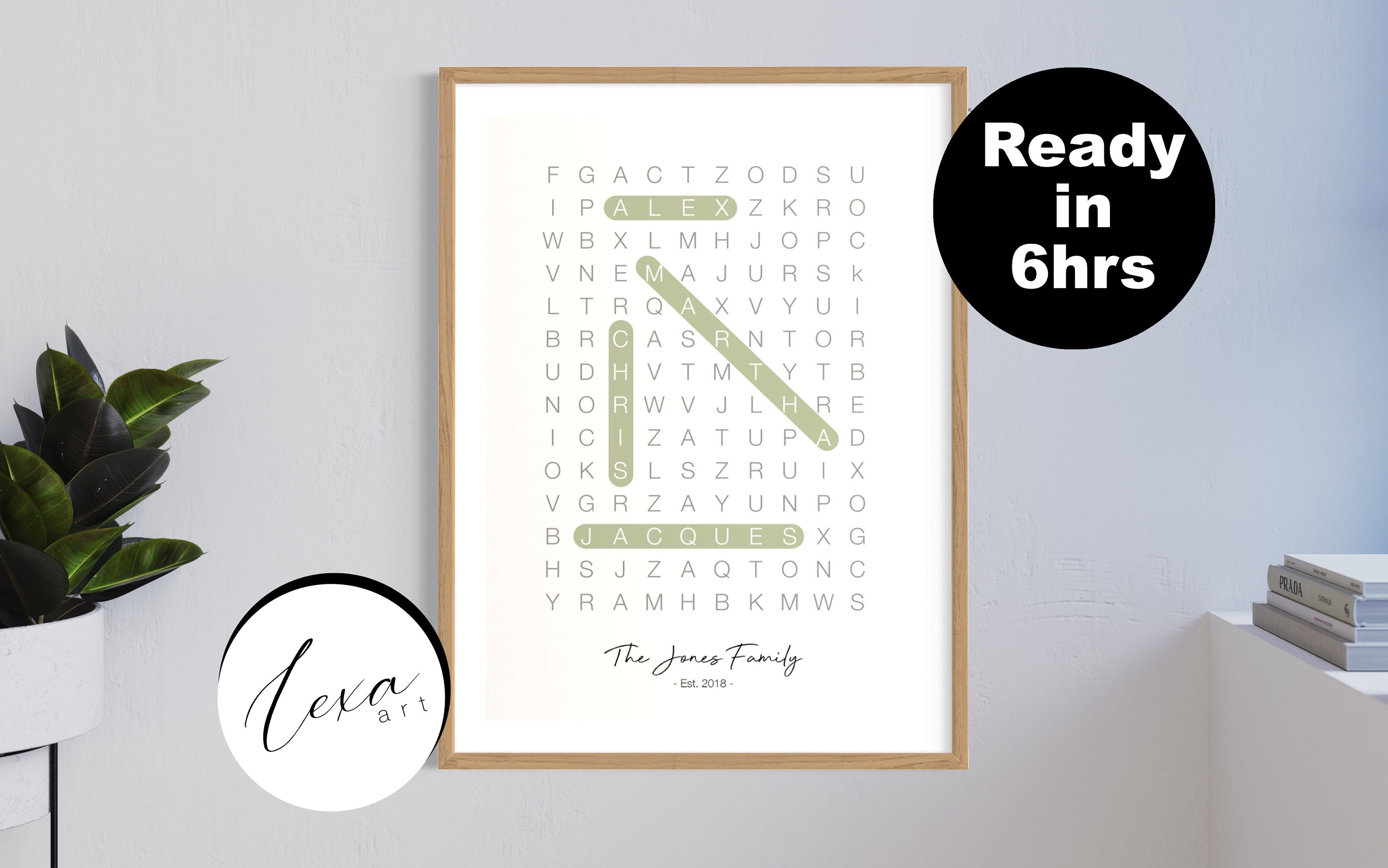 Personalised Family Crossword Puzzle Wall Art, Family Names Sign