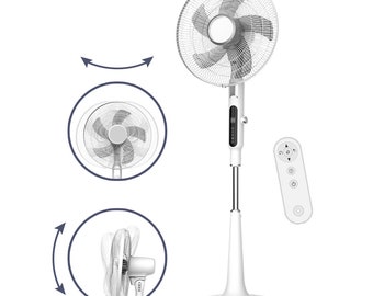 Topson 16-inch standing pedestal fan - Remote control, Air cooling, 10 speeds, 3 modes, Timer, Height/tilt adjustable, Quite/silent fan 60W