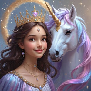 Custom Unicorn Princess Portrait from Photo, Unicorn Rider Girl Kid, Unicorn Birthday Gift, Custom Kid Portrait, Personalized Portrait Gift
