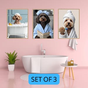 Custom Pet Portraits Set of 4 Greyscale, Dog In Toilet, Pet in Bathtub, Funny Pet Portrait, Bathroom Dog Wall Art, Dog Bathroom Art