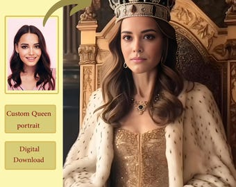 Retrato de rainha personalizado a partir de foto, Retrato de mulher personalizado em estilo real, Presente personalizado para mãe, Presente para ela, Download digital