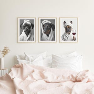Custom Pet Portrait Set of 3 Dog in Toilet Art Funny Pet in Bubble Bath Kids & Guest Bathroom Decor Cat Dog Gift Personalized Art
