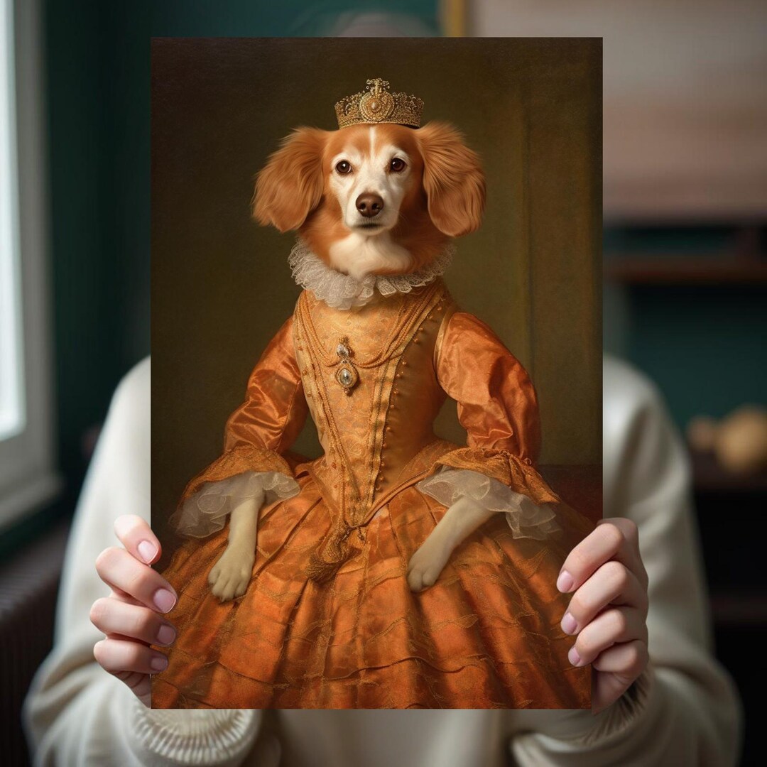 Custom Royal Pet Portrait From Photo Renaissance Green King Pet W Crown ...