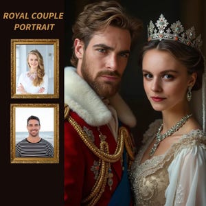 Custom Royal Couple Portrait from Photo, Personalized King and Queen Portrait, Best gift for couple, Digital download