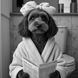Custom Digital Pet Portraits Set of 3, Pet in Bathtub, Black and White, Dog Bathroom Art Print, Personalized Dog Gift