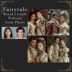 Regal Custom King and Queen Portraits Personalized Royal Couple Art Royal Love Story Illustrated Majestic Royal Couple Portraits