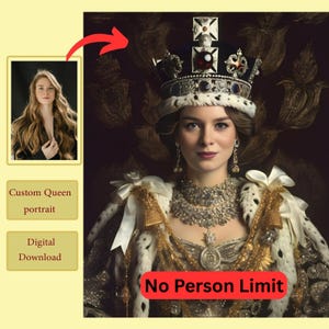 Gepersonaliseerd portret koningin koninklijk uit foto koninklijk portret koning en koningin historisch portret portret portret koning koningin cadeau