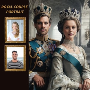 Personalized King and Queen Portraits, Custom Royal Couple Art, Custom King and Queen Anniversary Portrait, Regal Anniversary Portrait Gift