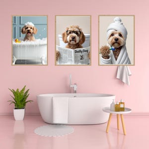 pets in Bathtub Custom Pet Portrait from photo, Funny Bathroom Dog Art, Personalized Pet Dog Gift Illustration Animal in Bathtub