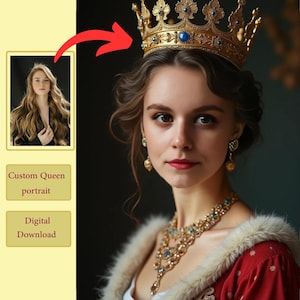 Custom Queen Portrait from Photo, Renaissance Portrait, turn me royal, victorian portrait, napoleon, king and queen, make me royal,face swap
