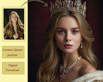 Custom queen portrait from photo personalized princess portrait with great detail personalized woman portrait in Royal style customized