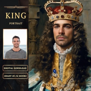 Custom King Portrait from Photo Personalized Royal King with sword Portrai  Best gift for birthday Digital download