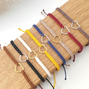Herz Armband Damen, buntes Makramee Armband Herz, Freundschaftsarmband verstellbar, Pärchenarmband Boho, Liebesbeweis Schmuck Frauen