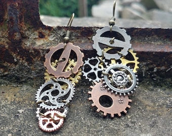 Steampunk Ohrringe hängend, Statement Ohrringe Steampunk Style, Steam Punk Schmuck, Accessoire Steampunk Kostüm Damen, Techno Schmuck