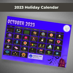 Cartão postal do calendário de feriados de outubro de 2023 - design de modelo editável, agricultura imobiliária, mala direta de marketing para clientes - DOWNLOAD INSTANTÂNEO DO CANVA