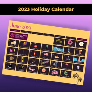 Juni 2023 Urlaubskalender Postkarte - Bearbeitbares Template Design, Real Estate Farming, Client Marketing Mailer - INSTANT CANVA DOWNLOAD