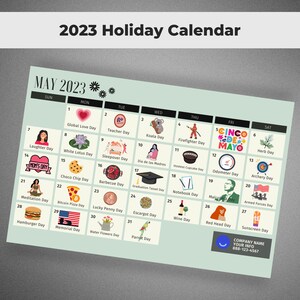 Mai 2023 Urlaubskalender Postkarte - Bearbeitbares Template Design, Real Estate Farming, Client Marketing Mailer - INSTANT CANVA DOWNLOAD