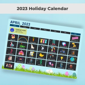 Cartão postal do calendário de feriados de abril de 2023 - design de modelo editável, agricultura imobiliária, mala direta de marketing para clientes - DOWNLOAD INSTANTÂNEO DO CANVA