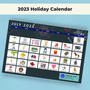 Juli 2023 Urlaubskalender Postkarte - Bearbeitbares Template Design, Real Estate Farming, Client Marketing Mailer - INSTANT CANVA DOWNLOAD