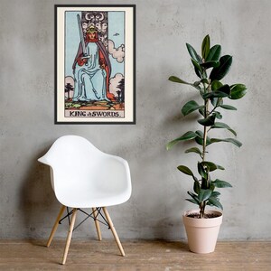King of Swords Tarot Card Art Print – Framed Wall Decor for Spiritual & Boho Interiors