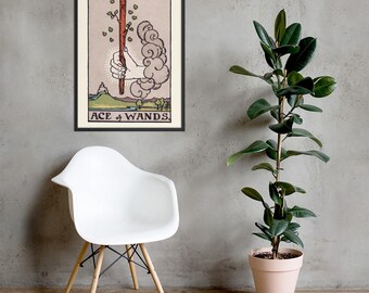 Ace of Wands Tarot Card Print, Framed Rider-Waite Wall Art in 3 Sizes