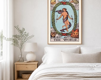 Poster della carta dei Tarocchi del Mondo, stampa artistica Rider-Waite senza cornice, disponibile in 5 formati.