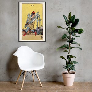 Seven of Swords Tarot Card Art Print – Framed Wall Decor for Spiritual & Boho Interiors